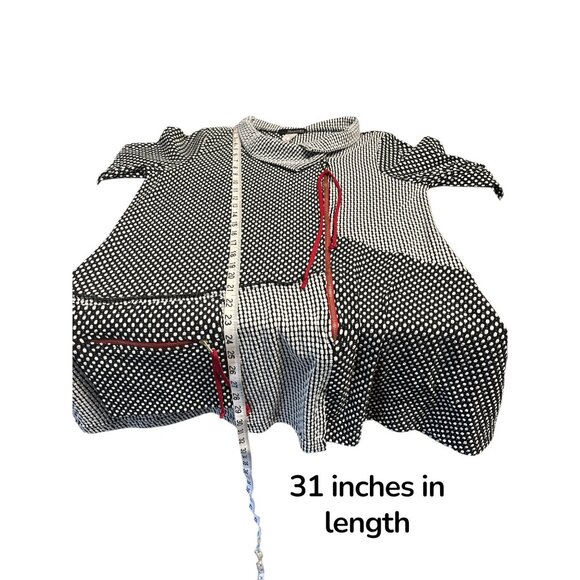 Moonlight Asymmetrical Long Sleeve Polka Dot & Gingham Tunic Top With Red Accent - Picture 7 of 7